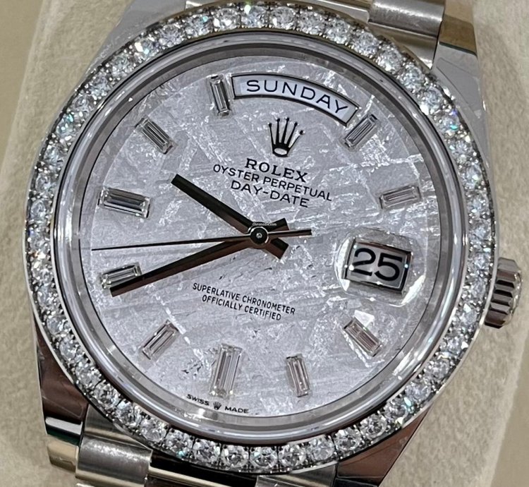 Rolex Day-date 40 White Gold Day-date 40 Meteorite Baguette Dial Factory Diamond Bezel 2023 Unworn 228349rbr