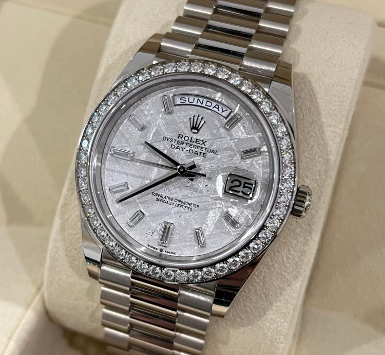 Rolex Day-date 40 White Gold Day-date 40 Meteorite Baguette Dial Factory Diamond Bezel 2023 Unworn 228349rbr