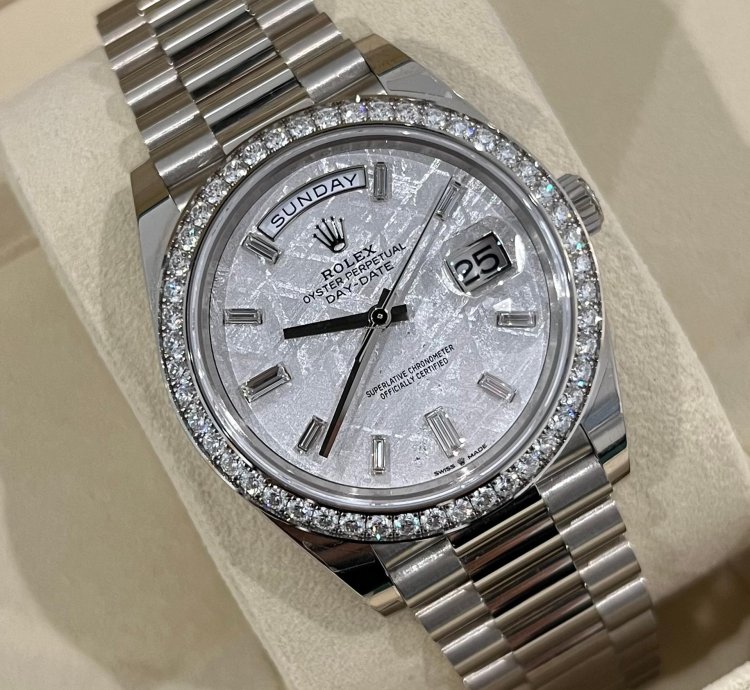 Rolex Day-date 40 White Gold Day-date 40 Meteorite Baguette Dial Factory Diamond Bezel 2023 Unworn 228349rbr