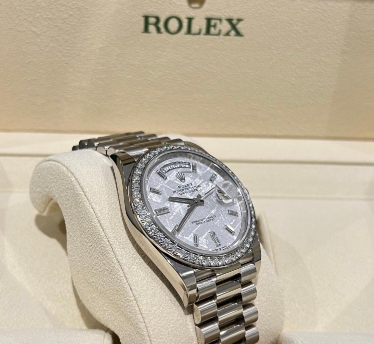 Rolex Day-date 40 White Gold Day-date 40 Meteorite Baguette Dial Factory Diamond Bezel 2023 Unworn 228349rbr
