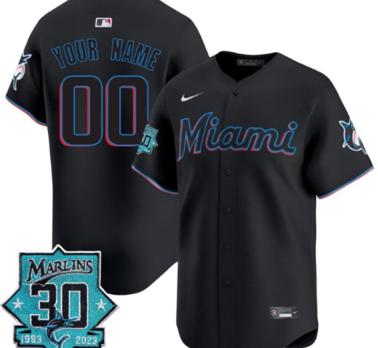 Custom Miami Marlins Jersey 30 Seasons Anniversary Patch Vapor Premier Limited Stitched Black