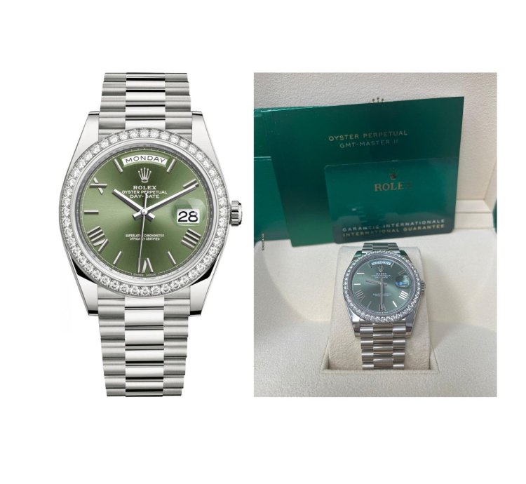 Rolex Day-date 40 White Gold Day-date 40 Olive Green Bevelled Roman Dial - President Bracelet