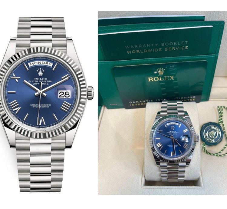 Rolex Day-date 40 White Gold Day-date 40 Watch - Fluted Bezel - Blue Bevelled Roman Dial - 228239