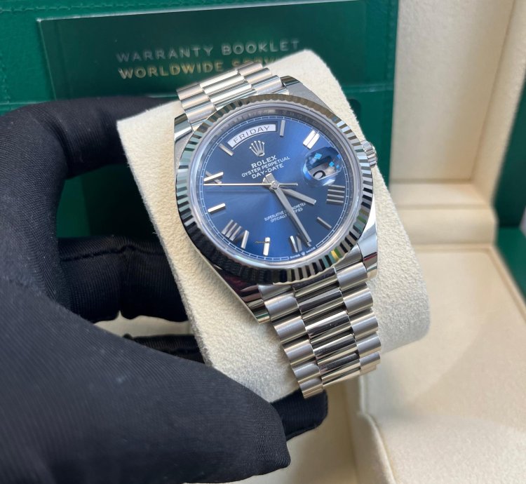Rolex Day-date 40 White Gold Day-date 40 Watch - Fluted Bezel - Blue Bevelled Roman Dial - 228239