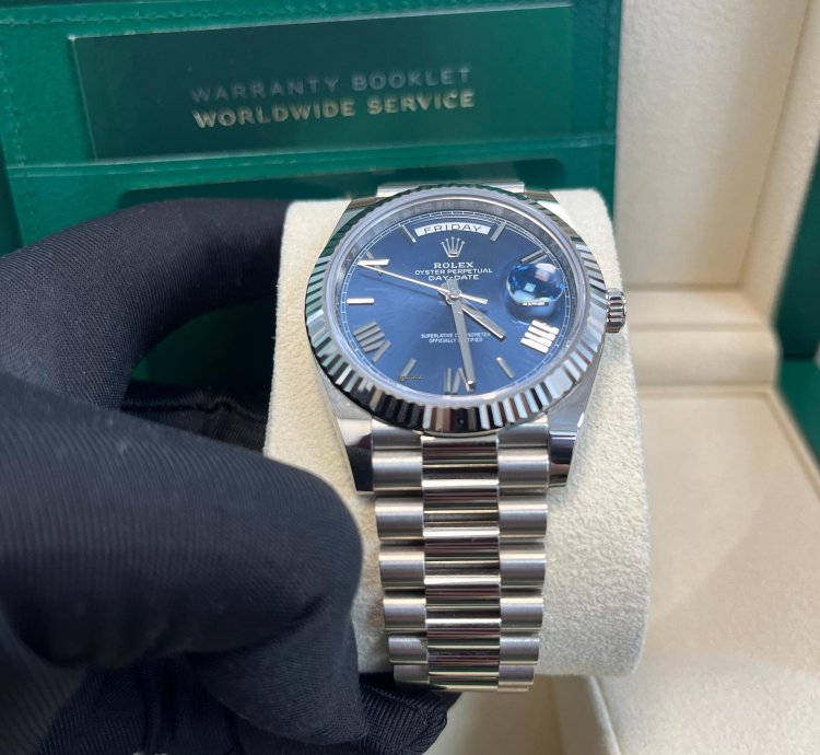 Rolex Day-date 40 White Gold Day-date 40 Watch - Fluted Bezel - Blue Bevelled Roman Dial - 228239