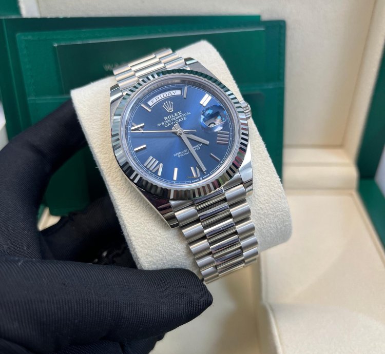 Rolex Day-date 40 White Gold Day-date 40 Watch - Fluted Bezel - Blue Bevelled Roman Dial - 228239