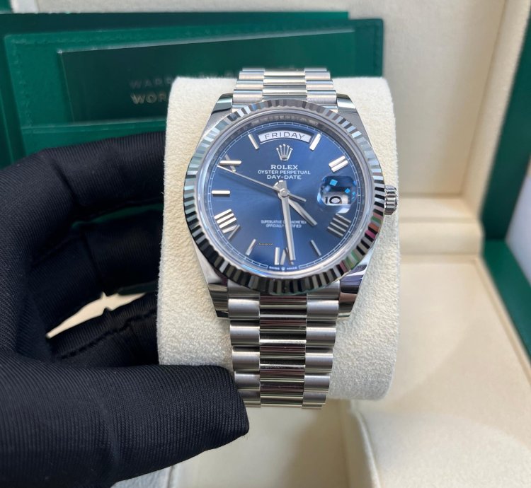 Rolex Day-date 40 White Gold Day-date 40 Watch - Fluted Bezel - Blue Bevelled Roman Dial - 228239