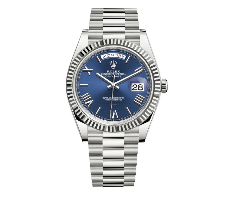 Rolex Day-date 40 White Gold Day-date 40 Watch - Fluted Bezel - Blue Bevelled Roman Dial - 228239