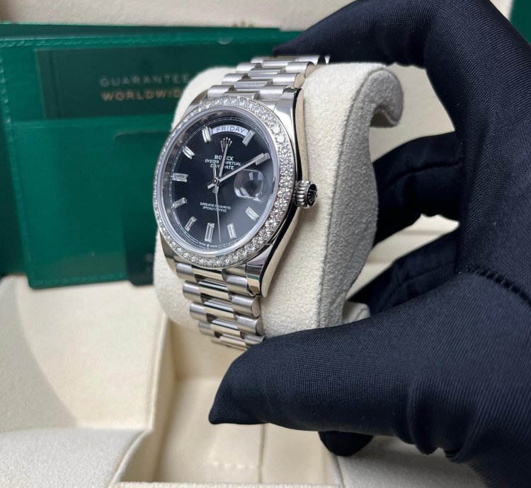 Rolex Day-date 40 White Gold Day-date 40 Watch - White Gold Bezel - Black Baguette Diamond Dial 228349rbr