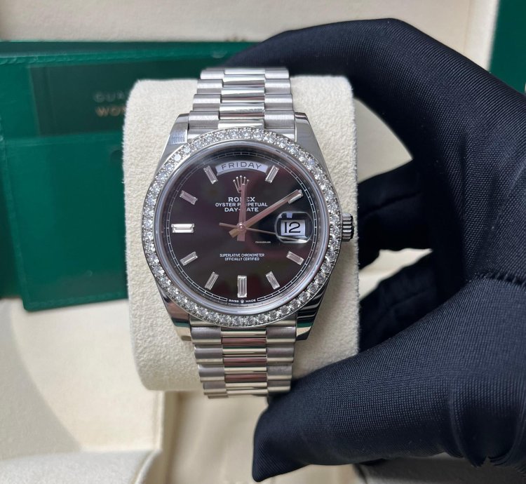 Rolex Day-date 40 White Gold Day-date 40 Watch - White Gold Bezel - Black Baguette Diamond Dial 228349rbr