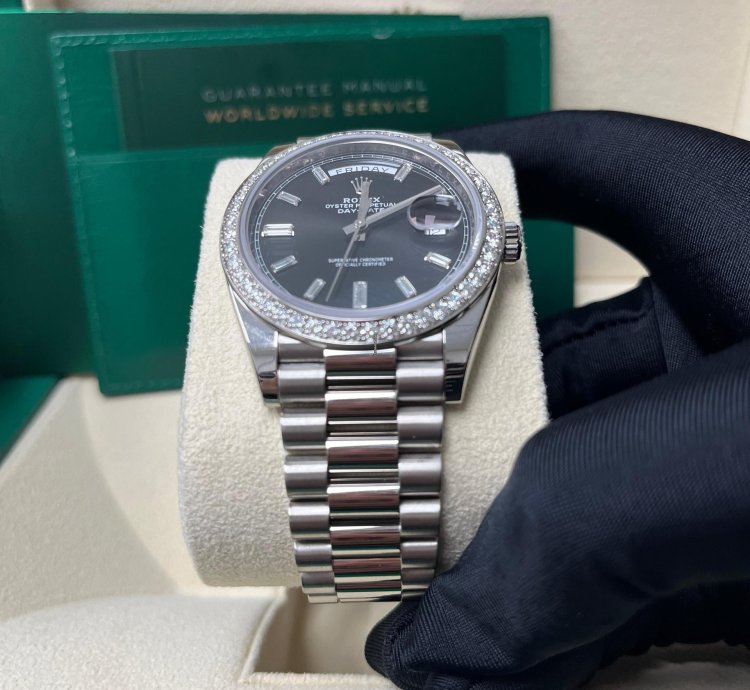 Rolex Day-date 40 White Gold Day-date 40 Watch - White Gold Bezel - Black Baguette Diamond Dial 228349rbr