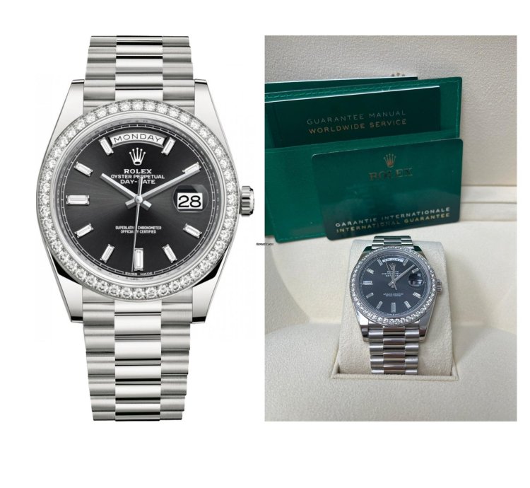 Rolex Day-date 40 White Gold Day-date 40 Watch - White Gold Bezel - Black Baguette Diamond Dial 228349rbr