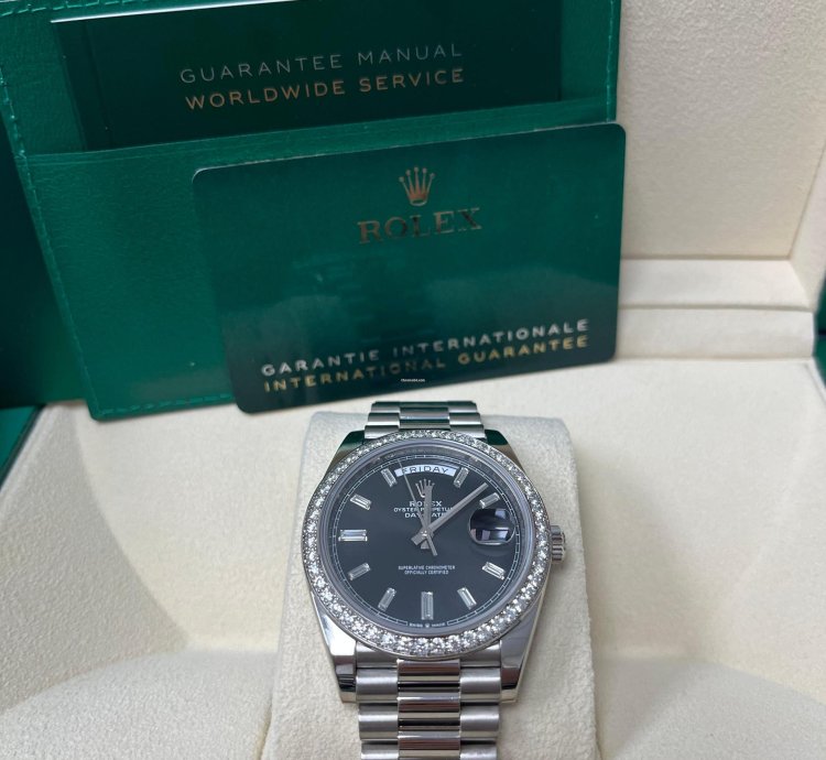 Rolex Day-date 40 White Gold Day-date 40 Watch - White Gold Bezel - Black Baguette Diamond Dial 228349rbr