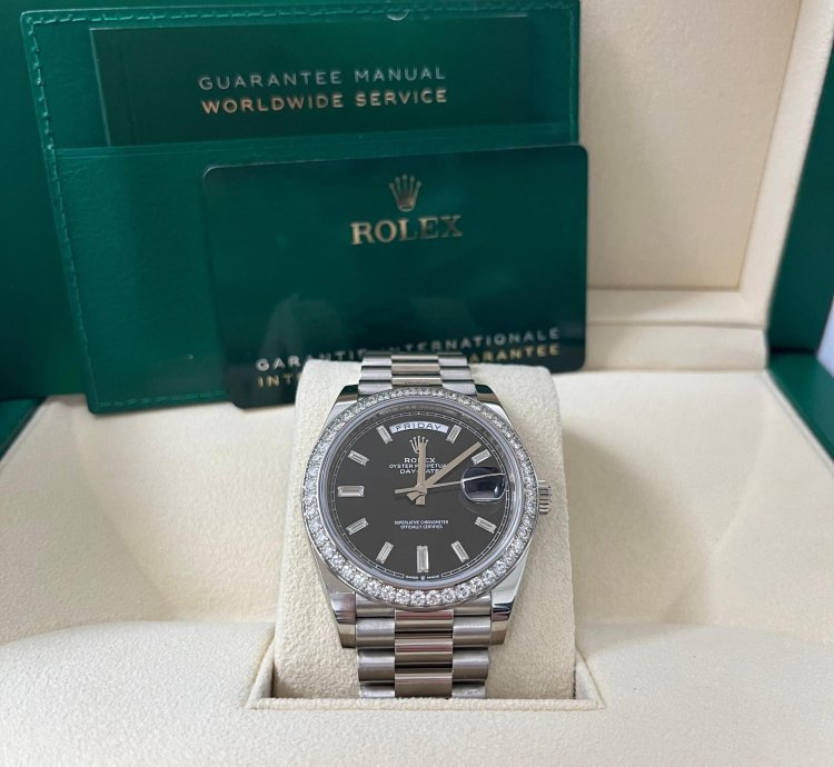 Rolex Day-date 40 White Gold Day-date 40 Watch - White Gold Bezel - Black Baguette Diamond Dial 228349rbr