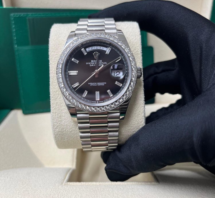 Rolex Day-date 40 White Gold Day-date 40 Watch - White Gold Bezel - Black Baguette Diamond Dial 228349rbr