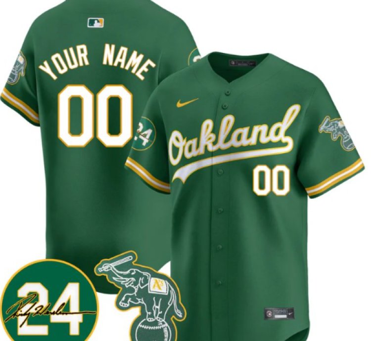 Custom Oakland Athletics Jersey 2025 Rickey Henderson Memorial Stitched Throwback