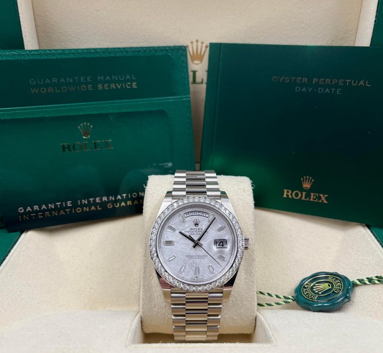 Rolex Day-date 40 White Gold Day-date 40mm Meteorite Dial Diamond Bezel 228349rbr Unworn 2024