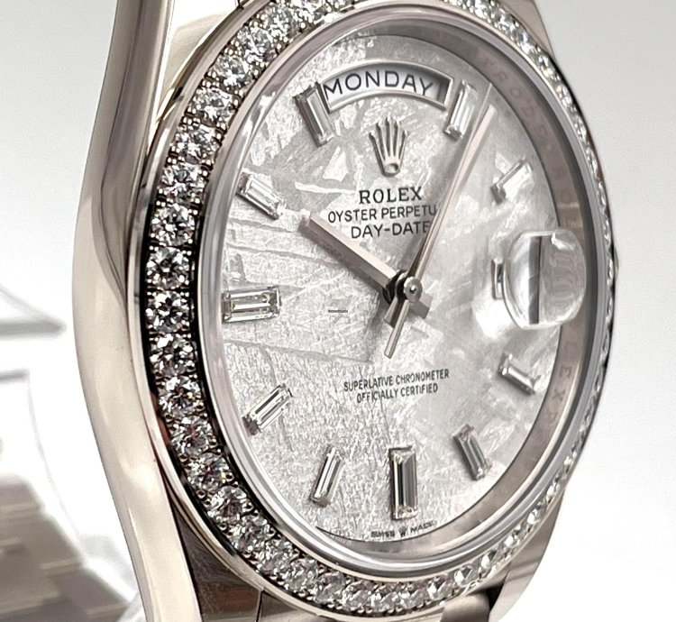 Rolex Day-date 40 White Gold Day-date 40mm Meteorite Dial Diamond Bezel 228349rbr Unworn 2024
