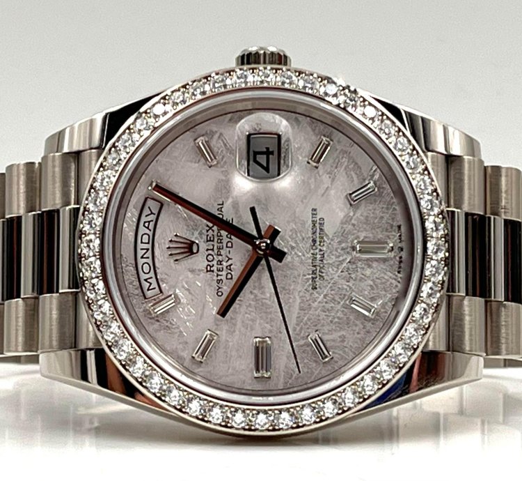 Rolex Day-date 40 White Gold Day-date 40mm Meteorite Dial Diamond Bezel 228349rbr Unworn 2024