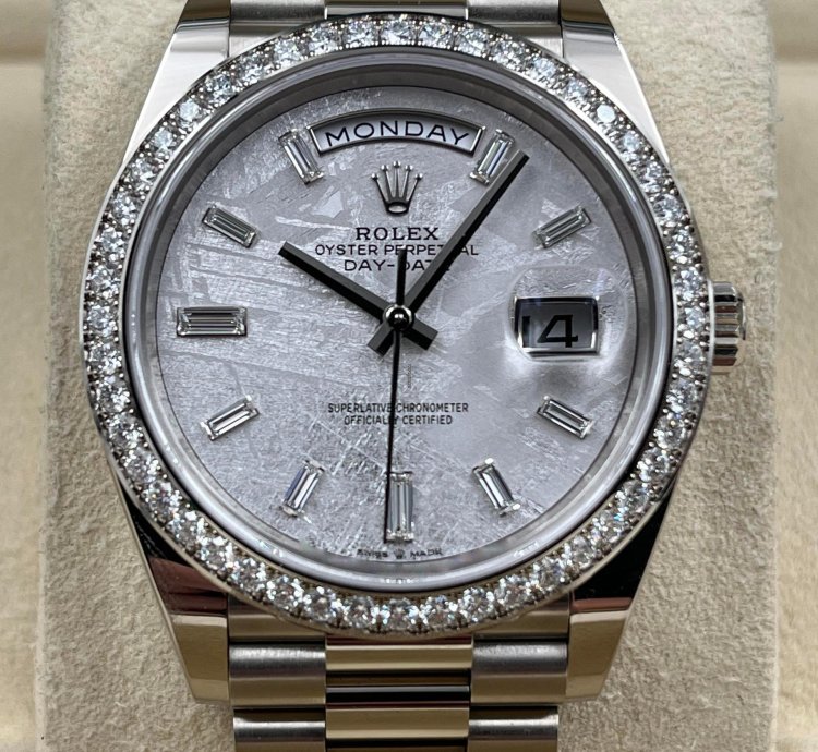 Rolex Day-date 40 White Gold Day-date 40mm Meteorite Dial Diamond Bezel 228349rbr Unworn 2024