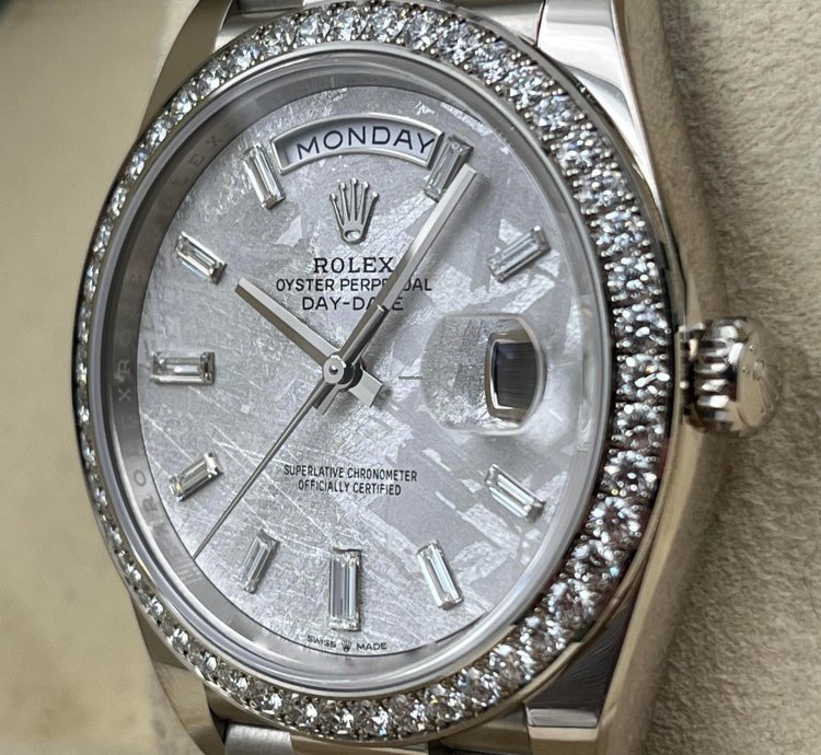 Rolex Day-date 40 White Gold Day-date 40mm Meteorite Dial Diamond Bezel 228349rbr Unworn 2024
