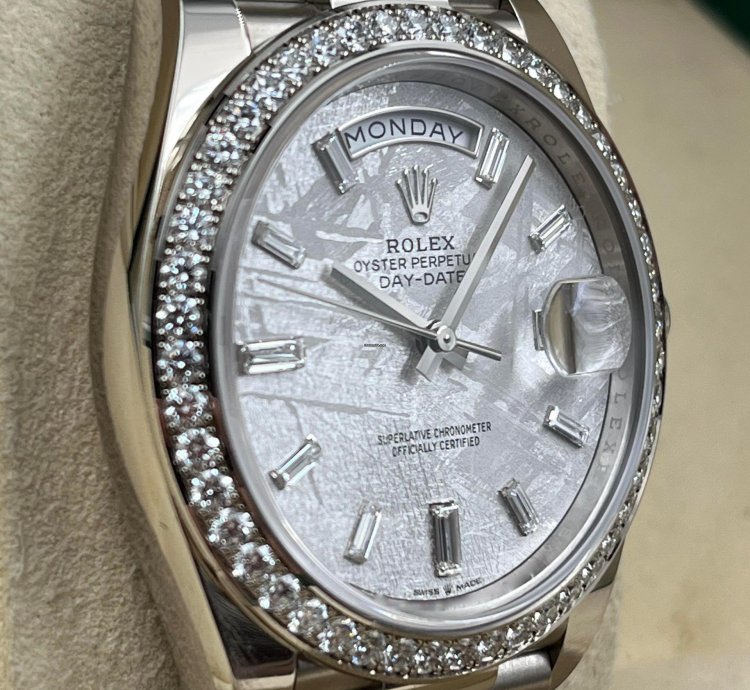 Rolex Day-date 40 White Gold Day-date 40mm Meteorite Dial Diamond Bezel 228349rbr Unworn 2024