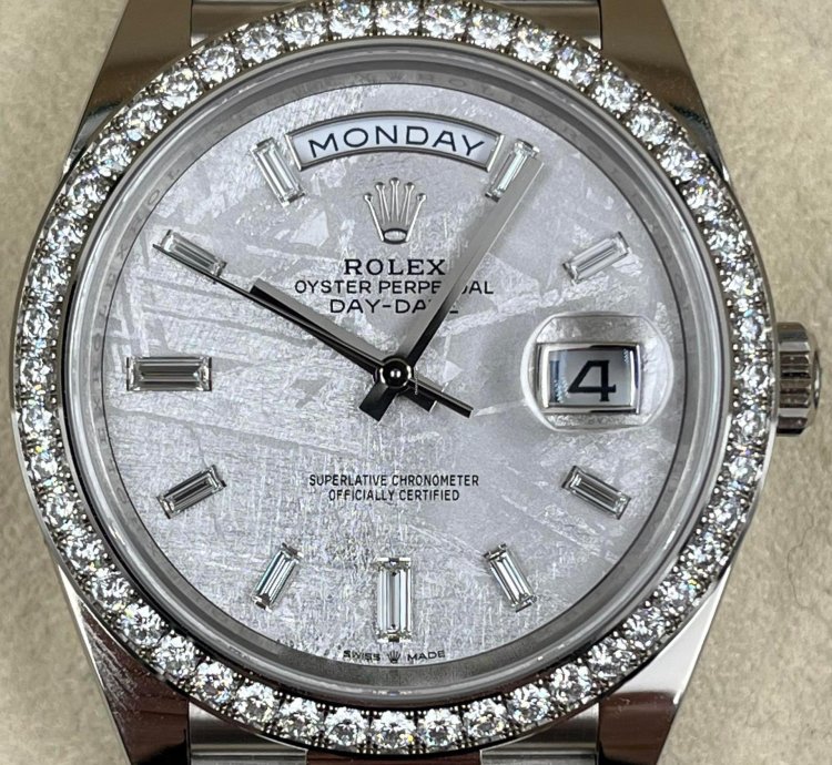 Rolex Day-date 40 White Gold Day-date 40mm Meteorite Dial Diamond Bezel 228349rbr Unworn 2024
