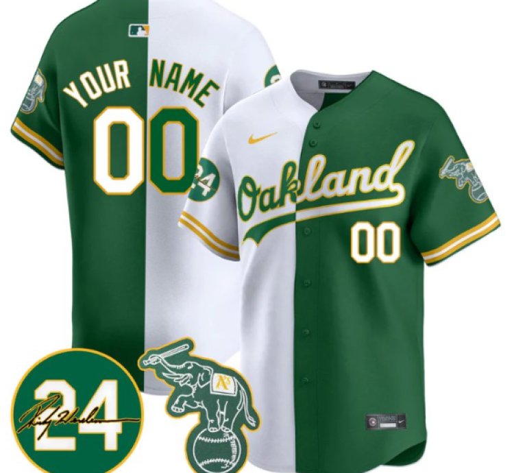 Custom Oakland Athletics Jersey 2025 Rickey Henderson Memorial Stitched Split