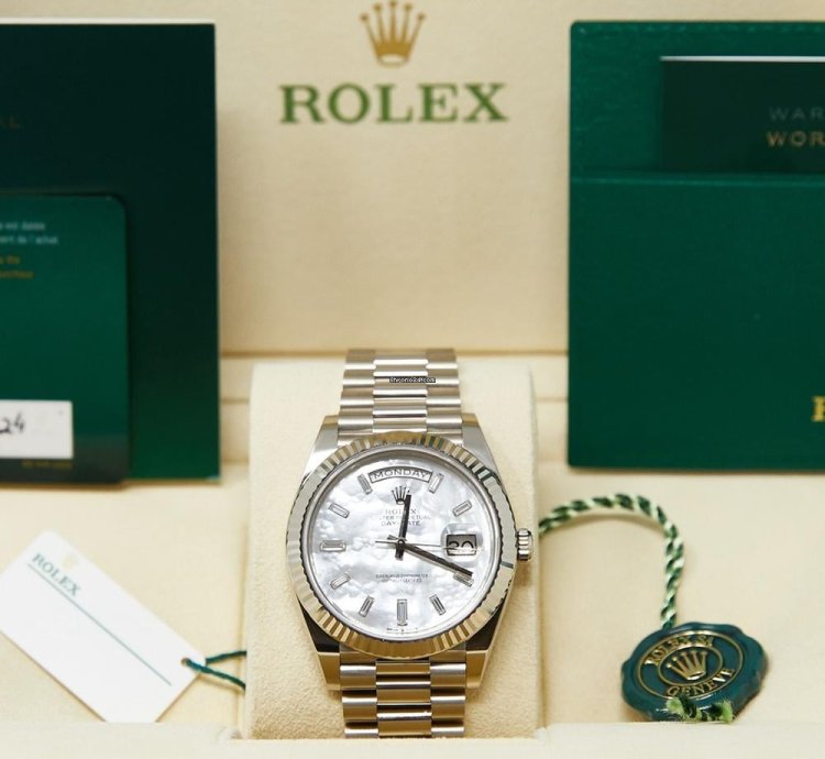 Rolex Day-date 40 White Gold Mop Diamond Dial On Presidential Complete Set Unworn 2024