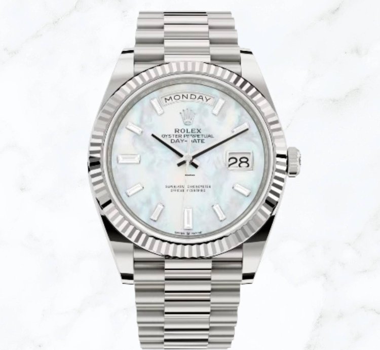 Rolex Day-date 40 White Gold Mother Of Pearl Diamond Dial 228239 new Unworn
