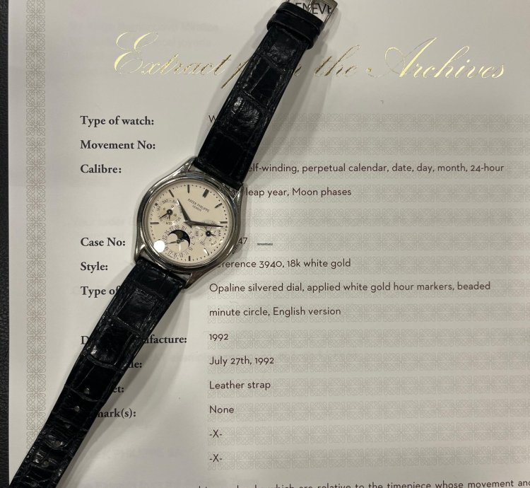 Patek Philippe Perpetual Calendar 3940g-second Series-1992 White Gold Perpetual Calendar Whith Extract Patek Philippe-never Polish