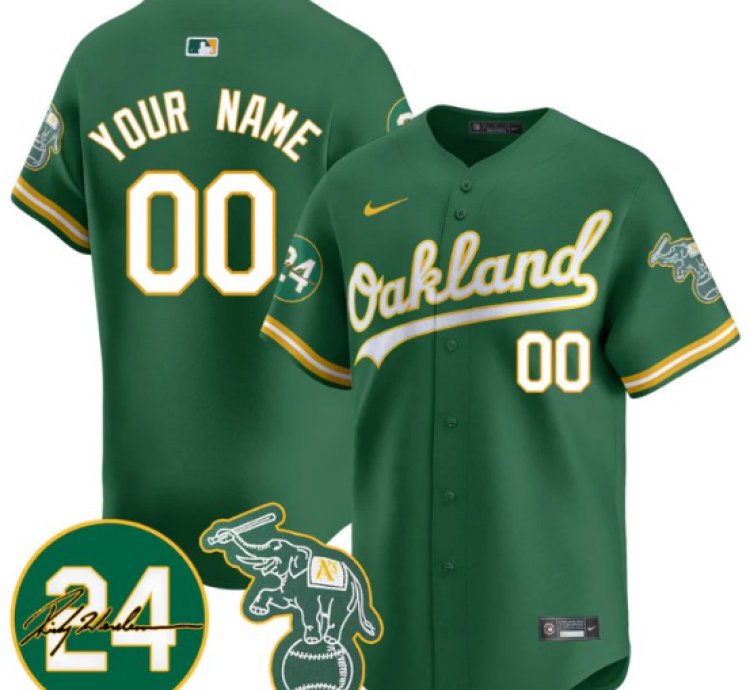 Custom Oakland Athletics Jersey 2025 Rickey Henderson Memorial Stitched Green