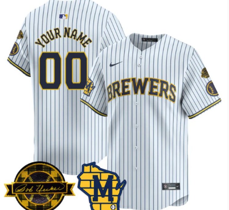 Custom Milwaukee Brewers Jersey Name Number 2025 Limited Bob Uecker Patch Stitched White