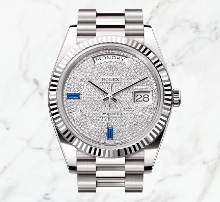 Rolex Day-date 40 White Gold Pave Baguette Dial 228239 new Unworn