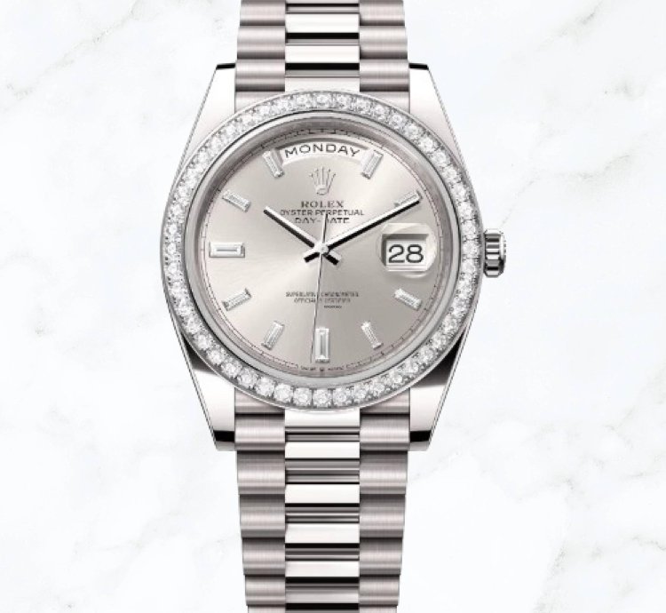 Rolex Day-date 40 White Gold Silver Baguette Dial 228349rbr new Unworn