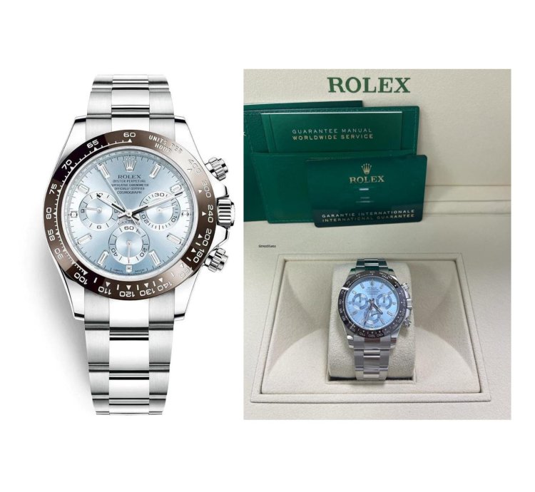 Rolex Daytona Platinum 40mm Ice Blue Diamond Baguette Dial 116506