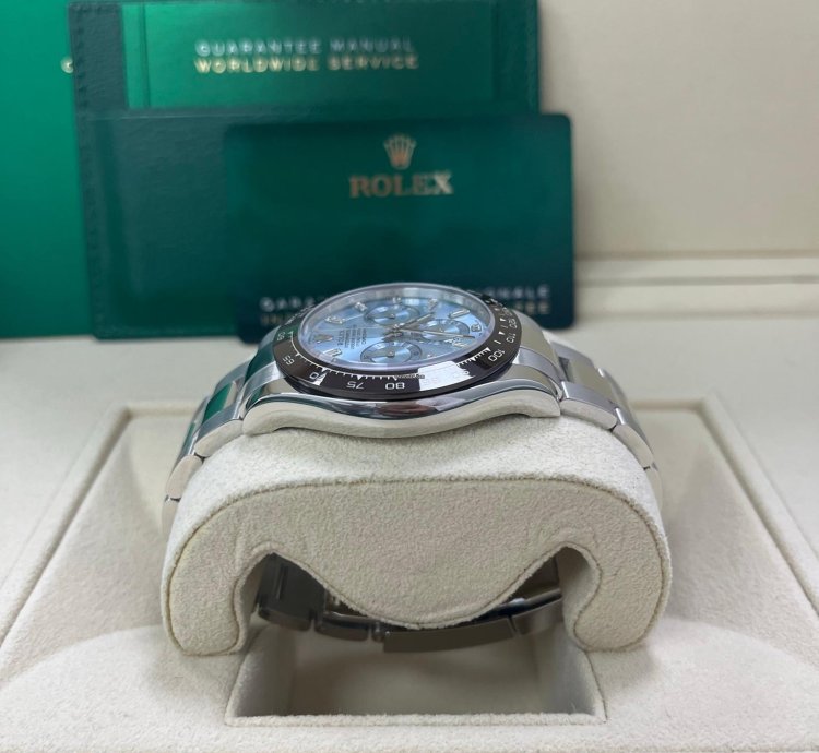 Rolex Daytona Platinum 40mm Ice Blue Diamond Baguette Dial 116506