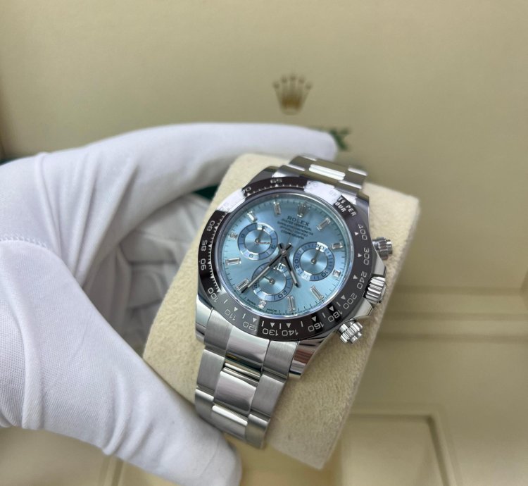 Rolex Daytona Platinum 40mm Ice Blue Diamond Baguette Dial 116506