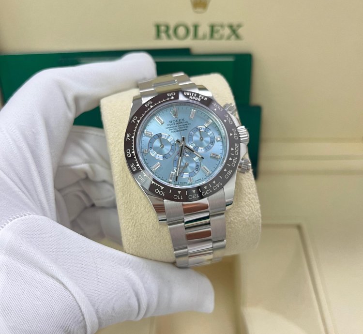 Rolex Daytona Platinum 40mm Ice Blue Diamond Baguette Dial 116506