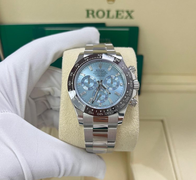Rolex Daytona Platinum 40mm Ice Blue Diamond Baguette Dial 116506