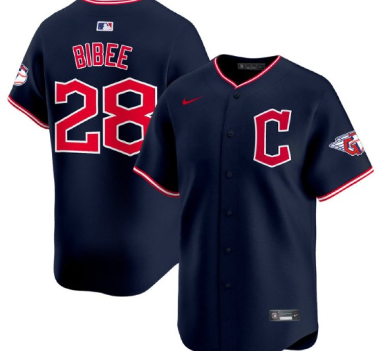 Tanner Bibee Jersey 28 Cleveland Guardians 2025 Vapor Premier Limited All Stitched Navy