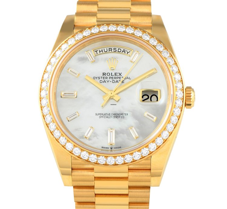 Rolex Day-date 40 White Mother-of-pearl Diamond Dial Yellow Gold President Watch 228348rbr