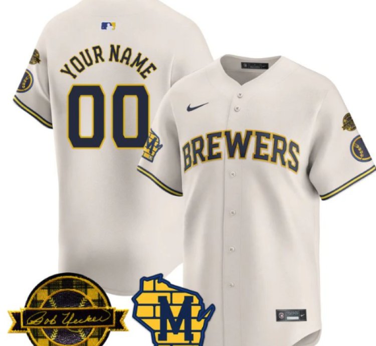 Custom Milwaukee Brewers Jersey Name Number 2025 Limited Bob Uecker Patch Stitched Cream