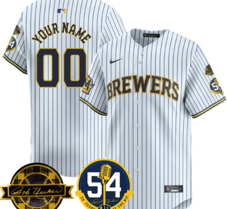 Custom Milwaukee Brewers Jersey 2025 Bob Uecker 54 Seasons For Brewers Stitched White