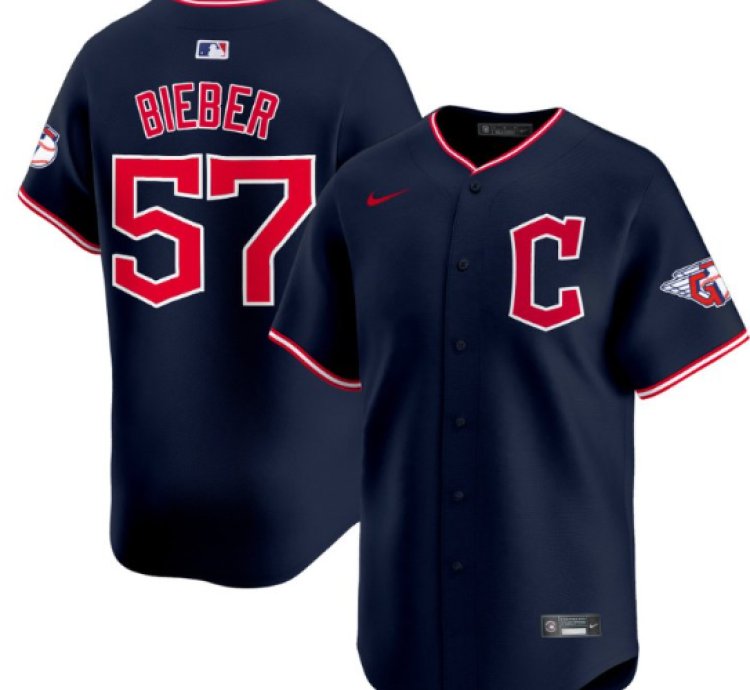 Shane Bieber Jersey 57 Cleveland Guardians 2025 Vapor Premier Limited All Stitched Navy
