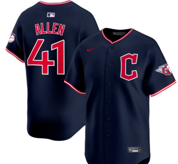 Logan Allen Jersey 41 Cleveland Guardians 2025 Vapor Premier Limited All Stitched Navy