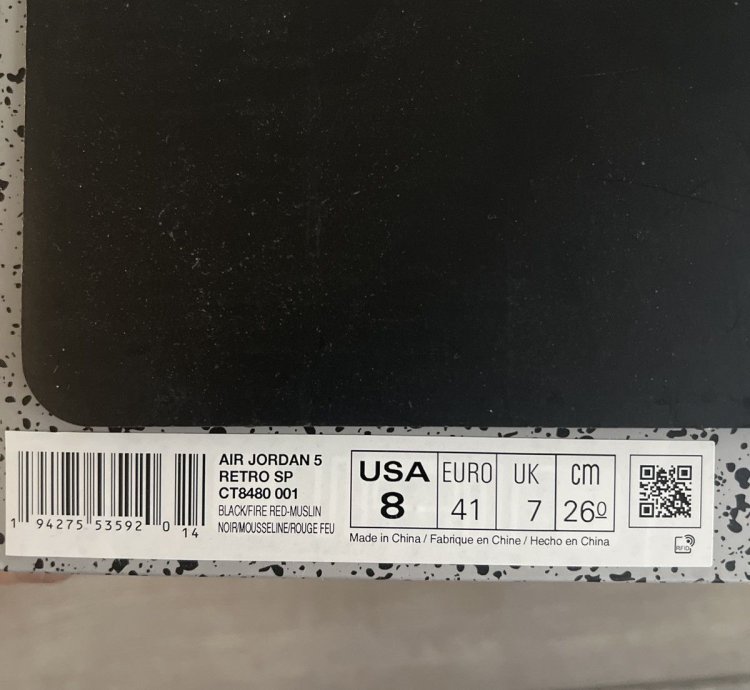 Jordan 5 Off White Size 8