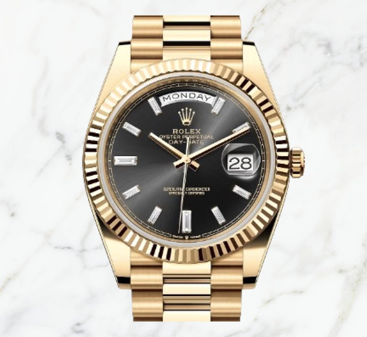 Rolex Day-date 40 Yellow Gold Black Baguette Dial 228238 new Unworn