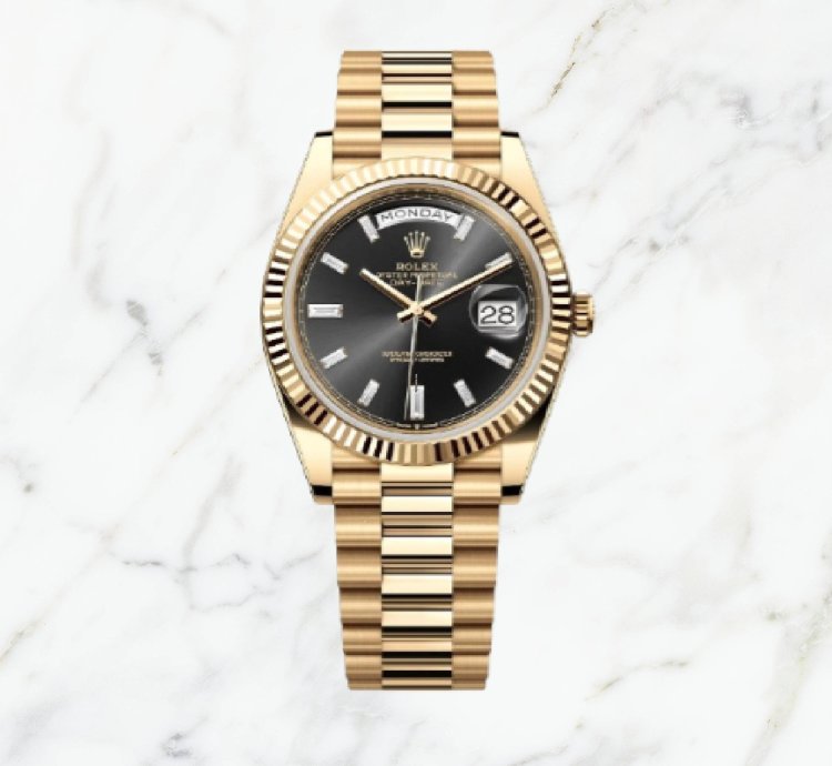 Rolex Day-date 40 Yellow Gold Black Baguette Dial 228238 new Unworn