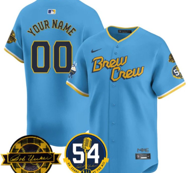 Custom Milwaukee Brewers Jersey 2025 Bob Uecker 54 Seasons For Brewers Stitched City Connect
